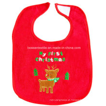 Babete de bebê de Natal promocional feito sob encomenda de cervo bordado em algodão vermelho